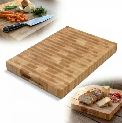 Zdjęcie produktu dla DESKA BLOK do krojenia SZTORCOWA BUKOWA masywna 40x30x4cm frezowane uchwyty