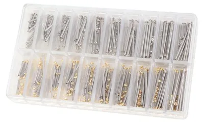 Imagen del producto de 200 piezas de tubos para tornillos de relojería, acero inoxidable, 10 tamaños, 1,3 mm de ancho, barras de conexión para correas, pasadores de conexión, color dorado y plateado