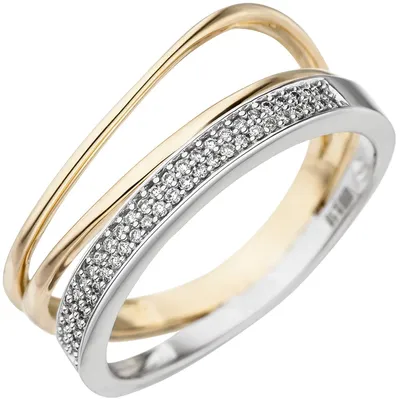 Produktbild von Gr. 58 - Damen Ring 585 Gold Gelbgold Weißgold bicolor 51 Diamanten Brillanten Goldring
