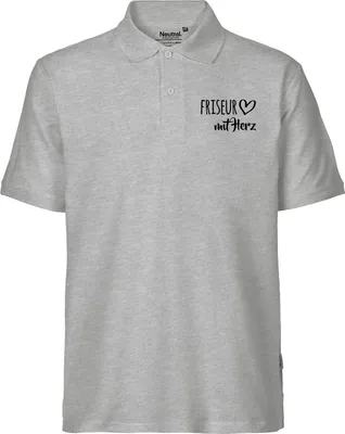 Produktbild von Huuraa Herren Polo Shirt Friseur mit Herz S Sport Grey Bio Baumwolle Fairtrade Poloshirt Geschenkidee