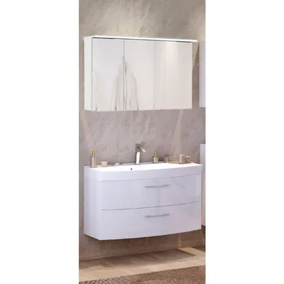 Produktbild von Waschtisch & Spiegelschrank Set FLORIDO-03 Hochglanz weiß, B x H x T: ca. 100 x 200 x 47 cm Waschtisch mit 2 Auszügen