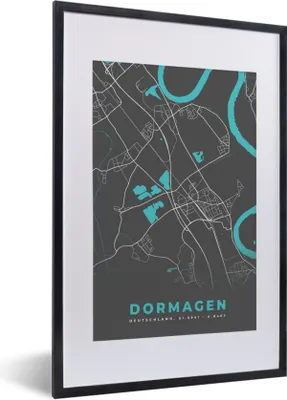 Produktbild von MuchoWow® Gerahmtes Poster Stadtplan - Dormagen - Deutschland - Karte 40x60 cm - Poster mit Schwarzem Bilderrahmen Wandposter Rahmen Foto Bilder - Poster in Rahmen