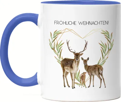Produktbild von Fröhliche Weihnachten Tasse Blau Geschenkidee Rentier-Fans Reh-Kids Süßes Motiv für Weihnachten für Familie Freunde