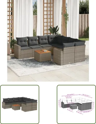 Produktbild von The Living Store 9-tlg. Garten-Sofagarnitur mit Kissen Grau Poly Rattan