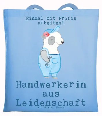 Produktbild von Mr. & Mrs. Panda Einkaufstasche Handwerkerin Leidenschaft - Sky Blue - Geschenk, Tote Bag, Einkaufstüte, Jutebeutel, Shopping Tasche, Baumwolltasche, Witzig, Lustig