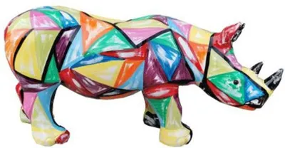Zdjęcie produktu dla Casa Padrino designerska figurka dekoracyjna nosorożec wielokolorowy 75 x wys. 35 cm - rzeźba do dekoracji salonu - rzeźba do dekoracji ogrodu - odporna na warunki atmosferyczne figurka zwierzęcia