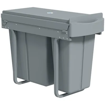 Produktbild von Ausziehbarer Mülleimer, Küchenmüllbehälter mit 2 herausnehmbaren Eimern, Griff, 30 Liter (20 L+10 L), Metall, Grau