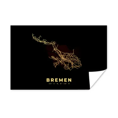 Produktbild von MuchoWow® Poster Bremen - Gold - Karte - Stadtplan 60x40 cm - Schlafzimmerdekoration