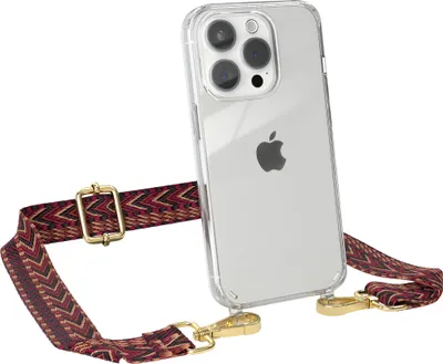 Produktbild von EAZY CASE Handykette - Verstellbarer Trageriemen kompatibel mit Apple iPhone 15 Pro, Handykordel mit transparenter Silikon-Hülle, Band in Rot