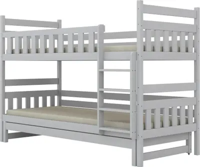 Zdjęcie produktu dla Łóżko piętrowe BARTEK 180x80 białe drewniane trzyosobowe