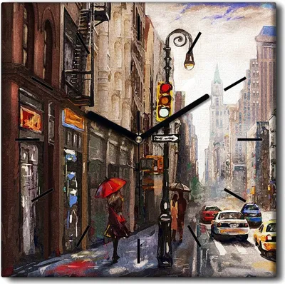 Produktbild von Coloray Uhr auf Leinwand 30x30 cm Wand Uhr Dekoration Wohnzimmer Segeltuch schwarze Hände -New Yorker Landschaft.