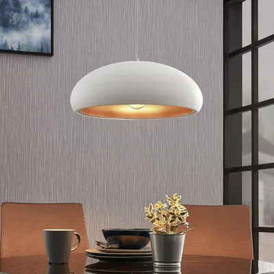 Produktbild von Lindby - Moderne hanglamp wit met goud - Gerwina I Wohnzimmer I Schlafzimmer - Stahl Rund - LED geeignet E27