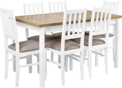 Produktbild von Set von Tisch mit 6 Stühlen weiß für Küche Esszimmer X006