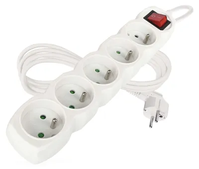 Prodlužovací kabel 2 m / 5 zásuvek / s vypínačem / bílý / PVC / 1 mm2