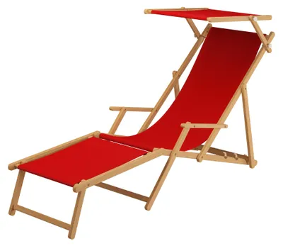 Produktbild von Gartenliege rot Strandliege Relaxliege Fußablage Sonnendach Buche Klappstuhl 10-308 N F S