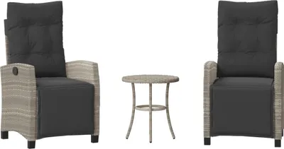 Image de vidaXL Ensemble Bistro 3 pièces avec coussins gris clair Poly rotin