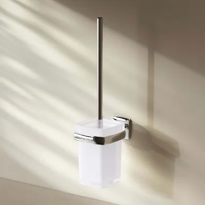 Produktbild von Klobürste WC-Bürstenhalter Garnitur WC-bürste Toilettenbürste mit Halterung Wandmontage ohne Bohren klebend Edelstahl & Glass matt, Chrom