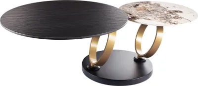 Produktbild von riess-ambiente Design Couchtisch DANCING RINGS rund drehbar schwarz / Pandora Keramik goldene Ringe schwarzes Metallgestell