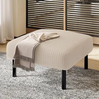 Produktbild von LVHOM Hocker mit Metallbeine, Sitzhocker Cordstoff, Ottoman Fußhocker 51x39x56cm, Beige