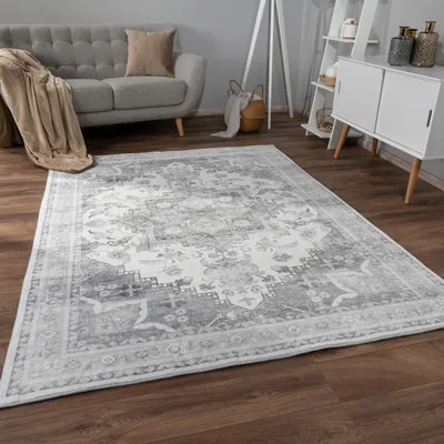 Produktbild von Teppich Wohnzimmer Kurzflor Rutschfest Weich Orientalisch Bordüre Ornament Grösse 80x150 cm