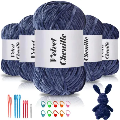 Produktbild von Samt Chenille Garn Jeansblau 5x100g