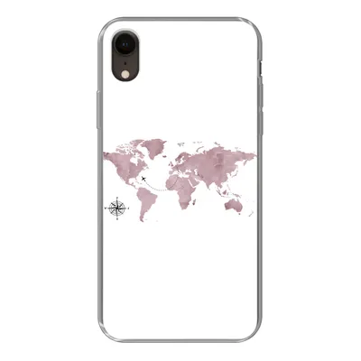 Produktbild von MuchoWow® Handyhülle Schutzhülle Hülle für iPhone XR Weltkarte - Rosa - Flugzeug Silikon Softcase Handy Hülle - Schutzdeckel
