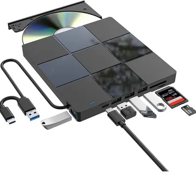 Produktbild von Externer DVD/CD-Brenner mit Dual USB 3.0 & USB-C, Plug & Play, Tragbar