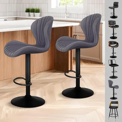 Productafbeelding van Barstoelen, set van 2, in hoogte verstelbaar, draaibaar, zithoogte 59-81 cm, bekleed met Polyurethanleer, grijs