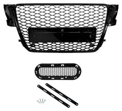 Kühlergrill Waben Gitter PDC + Emblem Halter SCHWARZ GLANZ für Audi A5 8T 07-11 – Produktansicht