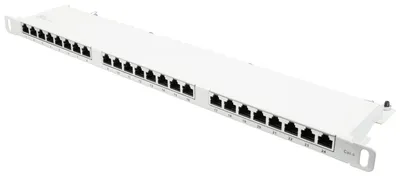 Immagine prodotto di Pannello patch 48,30 cm (19") Cat. 6, 24 porte, 0,5 U, schermato STP, apertura senza attrezzi, bianco puro (RAL9010), Goo (GC-N013)