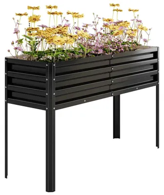 Produktbild von Hochbeet Metall - Erhöhtes Pflanzbeet - 127x44x80 cm - Für Gemüse und Blumen - Garten und Balkon - Schwarz