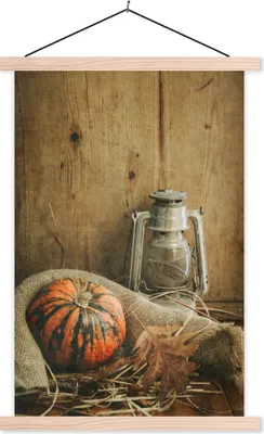 Produktbild von MuchoWow® Textilposter Stillleben - Herbst - Kürbis 40x60 cm mit holzfarbenen Rahmen - Poster