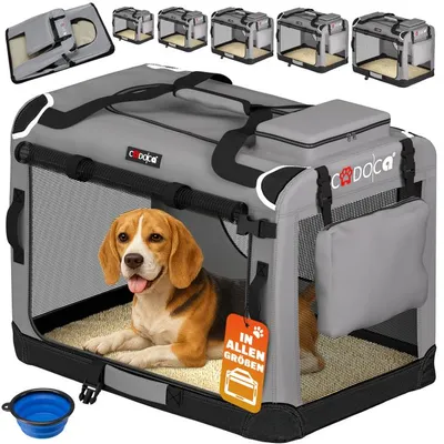 Produktbild von CADOCA Hundetransportbox Faltbar L 70x52x50cm Grau Reisebox Hundebox Faltbox