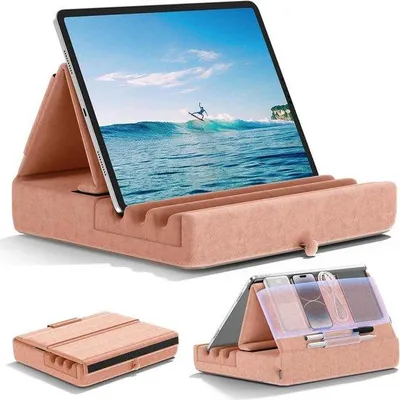 Produktbild von Opvouwbare Tablethalter für Bett und Schreibtisch - weiches Pad mit Tasche - für iPad Pro 12.9 und 10.5 sowie Galaxy Tab und E-Reader
