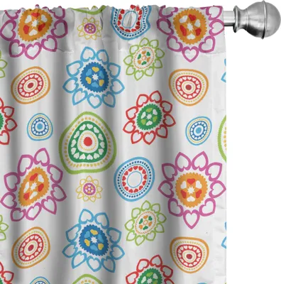 Produktbild von ABAKUHAUS Modern Vorhänge, Gardinen, Ethnische bunte Stammes-asiatische Art inspirierte Muster mit Blume wie Bilder Grafik, 2 Stück 75 x 225 cm, Mehrfarbig