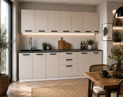 Produktbild von ULWEHOME | Küchenzeile 2,6 m Kaschmir, Küchenmöbel-Set Beige mit Hängeschränken, 3-Schubladen-Unterschrank & geteilten Arbeitsplatten 180 cm