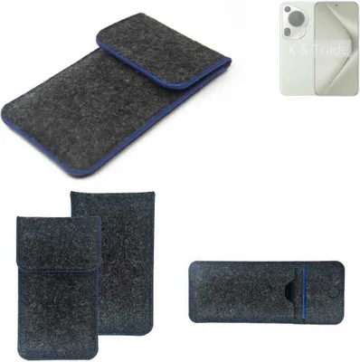 Produktbild von K-S-Trade Handy-Hülle Schutz-Hülle kompatibel mit Huawei Pura 70 Pro+ Filztasche Pouch Tasche Case Sleeve Filzhülle dunkelgrau, blauer Rand