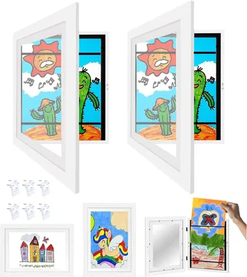 Obrázok produktu pre Detský umelecký rám A4, 2 ks, drevo, pre detskú kresbu, 32.5 x 24 x 2.8 cm, 150 umeleckých diel