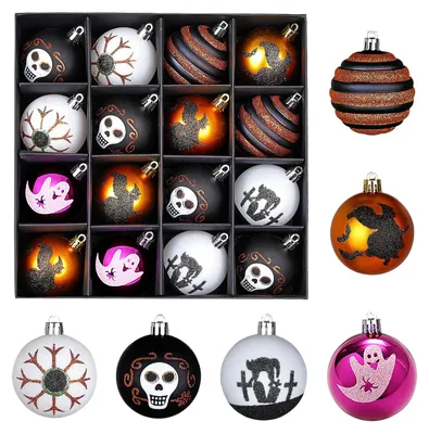 Halloween Baumschmuck-Ornamente, 16 Stück, rund, 6 cm, Kunststoff