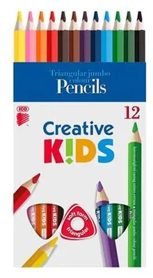 Farebné ceruzky, sada, trojhranné, hrubé, ICO "Creative kids", 12 rôznych farieb