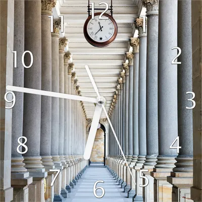 Produktbild von Wallario Design Wanduhr Säulengang aus Echtglas, Größe 20 x 20 cm