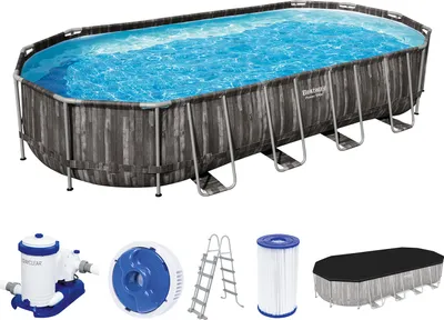 Produktbild von Bestway® Power Steel™ Frame Pool Komplett-Set mit Filterpumpe 732 x 366 x 122 cm , Holz-Optik (Mooreiche), oval