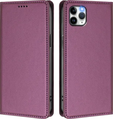 Obrázek produktu pro Kožené pouzdro pro iPhone 11 Pro Max, magnetické flipové pouzdro zPolyuretankůže se stojánkem Fialová