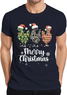 Produktbild von Merry Christmas Hühner Huhn Kariert Karo - Weihnachten Weihnachtsgeschenk Christmas Herren T-Shirt, Navy, S
