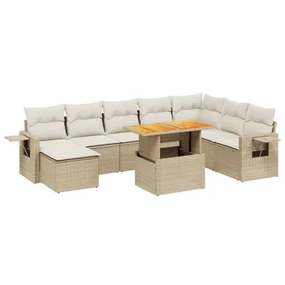 Produktbild von 9-tlg. Garten-Sofagarnitur mit Kissen Beige Poly Rattan