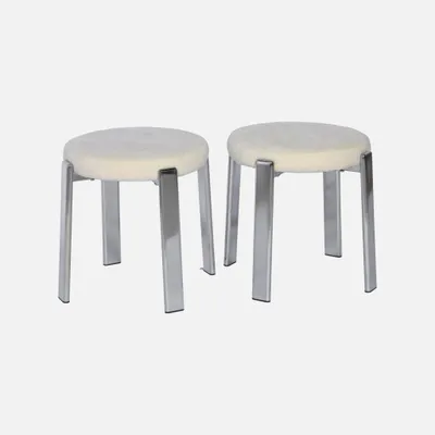 Produktbild von sweeek - 2er-Set Vintage-Hocker aus verchromtem Stahl mit strukturiertem Bezug - Verchromt