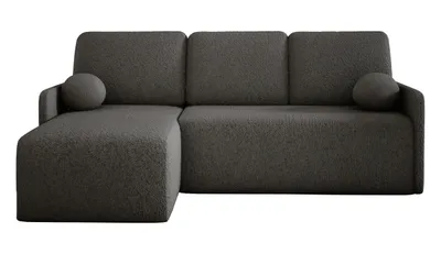 Produktbild von Ecksofa mit Schlaffunktion und Bettkasten HOPE 145x215 cm Dunkelgrau AB08, Eckcouch L-Form, Polsterecke Boucle, Wohnlandschaft, Sofa, Schlafsofa