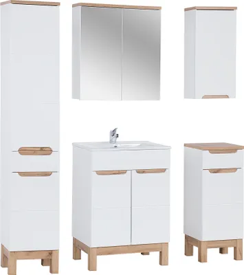 Zdjęcie produktu dla Zestaw Mebli Łazienkowych 60 Cm Z Lustrem, Szafką Wysoką I Boczną