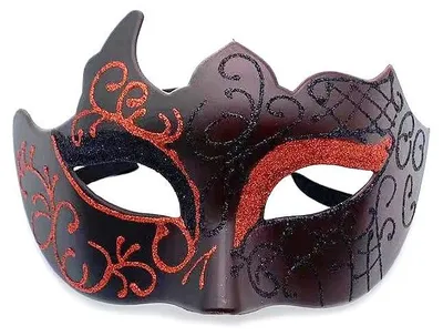 Venezianische Maske, schwarz-rot, 17x11 cm, für Maskenball & Karneval