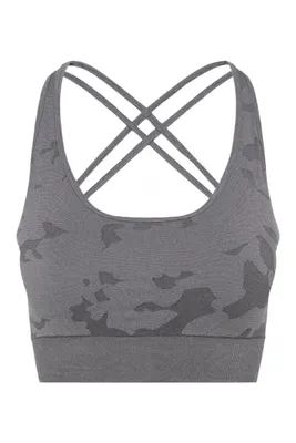 Produktbild von SENSES.THE LABEL Sport-Top TWI:TCH, Grau, Camouflage-Muster, Slim Fit, Atmungsaktiv, Crossback-Design, Gym Gr. L